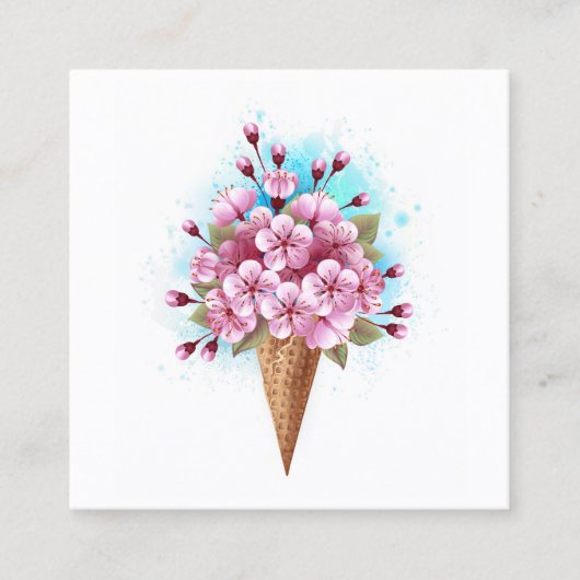 Carte D'appel Cône rose Sakura crème glacée gaufre (Devant)