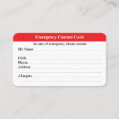 Carte D'appel Contact d'urgence (Devant)