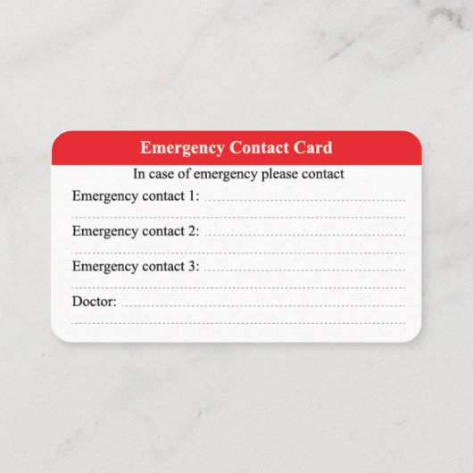 Carte D'appel Contact d'urgence (Dos)