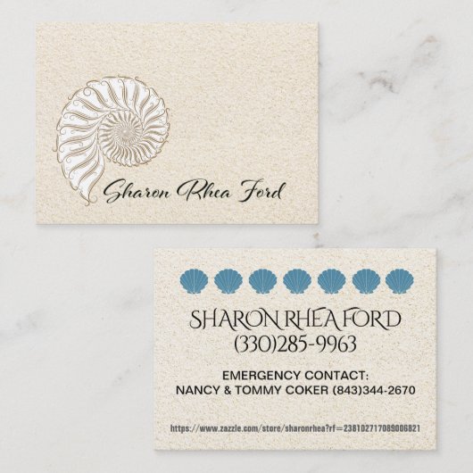 Carte d'appel coquille élégante / Contacts / Affai (Devant / Derrière)