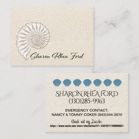 Carte d'appel coquille élégante / Contacts / Affai (Devant / Derrière)