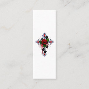 Carte D'appel Croix d'argent avec une rose rouge