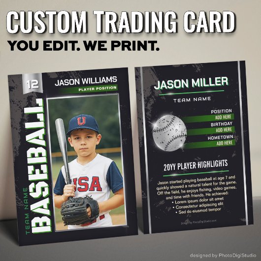 Carte D'appel Custom Baseball Trading Card, Green Power Player