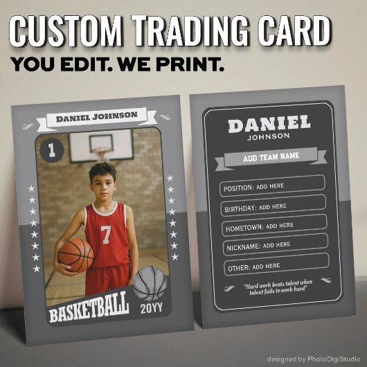 Carte D'appel Custom Basketball Trading Card, Gray Retro Player