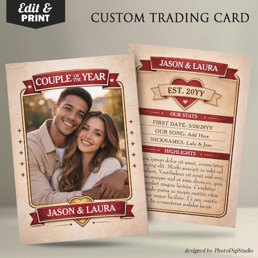 Carte D'appel Custom Couple Trading Card, Custom Anniversary 