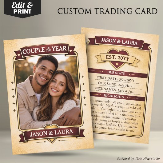 Carte D'appel Custom Couple Trading Card, Custom Anniversary 