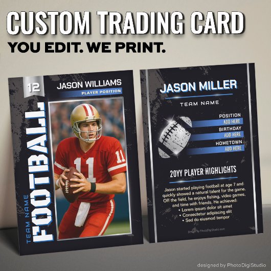 Carte D'appel Custom Football Trading Card, Blue Power Player