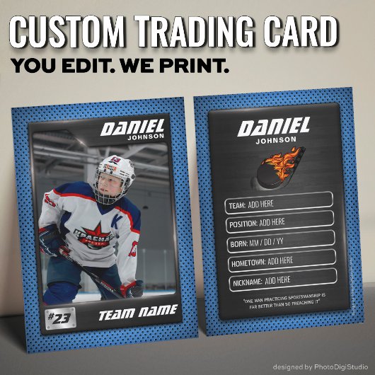Carte D'appel Custom Hockey Trading Card, Blue Graphite Player