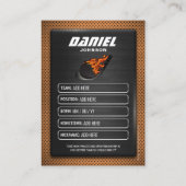 Carte D'appel Custom Hockey Trading Card, Orange Graphite Player (Dos)
