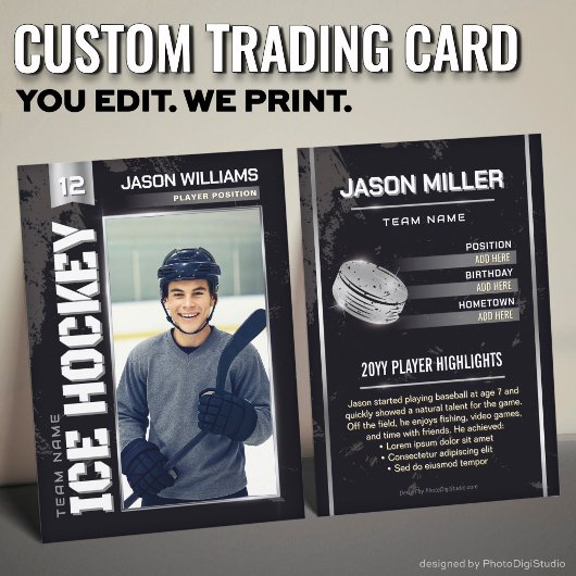 Carte D'appel Custom Hockey Trading Card, Silver Power Player
