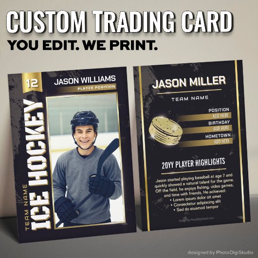 Carte D'appel Custom Ice Hockey Trading Card, Gold Power Player