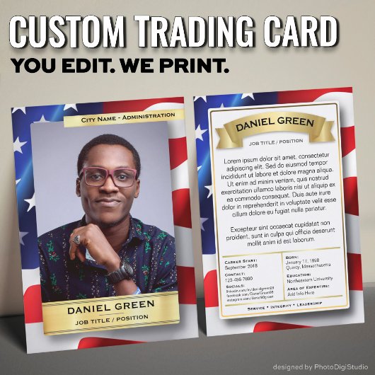 Carte D'appel Custom Public Service Trading Card, American Flag 
