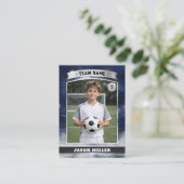 Carte D'appel Custom Soccer Trading Card, Blue Silver Stadium (Debout devant)