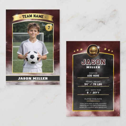 Carte D'appel Custom Soccer Trading Card, Red Gold Stadium  (Devant / Derrière)