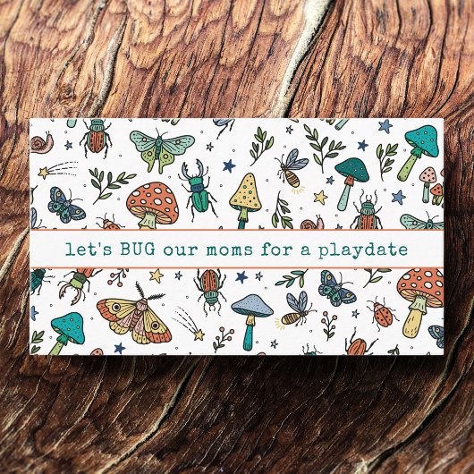 Carte D'appel Cute Bugs and Mushrooms Kids Contact Playdate 