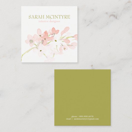 Carte D'appel De Belles fleurs roses d'aquarelle douce (Devant / Derrière)