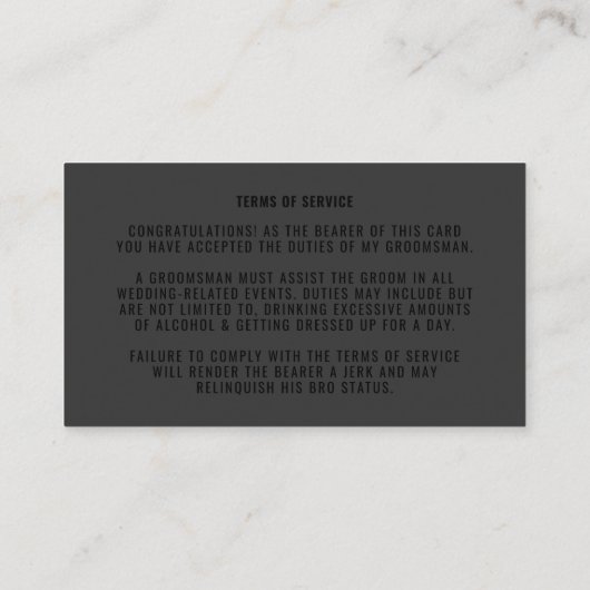 Carte D'appel Demander Groomsman Funny Man Card noir sur noir (Dos)