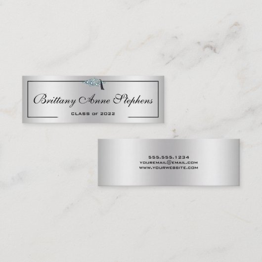 Carte d'appel Diamond Stud Casquette Grad Silver 2 (Devant / Derrière)