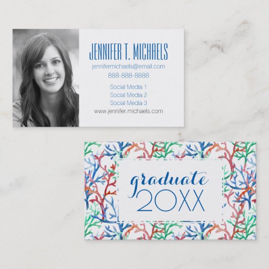 Carte D'appel Diplôme photo| Motif de corail aquarelle (Devant / Derrière)