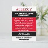Carte d'appel d'urgence du restaurant Allergy Aler (Debout devant)