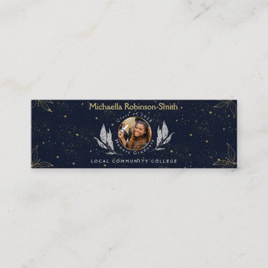 Carte D'appel Élégant Marine Gold Graduation QR Code (Devant)