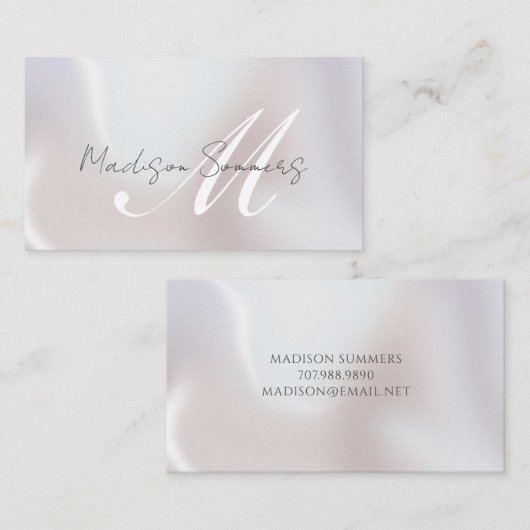 Carte D'appel Élégant Monogramme Iridescente Pearl Shimmer (Devant / Derrière)
