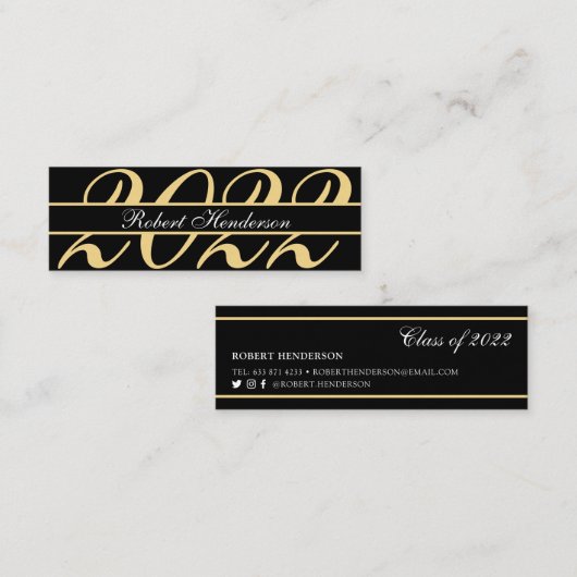 Carte D'appel Élégant noir or classique insert graduation 2022 (Devant / Derrière)