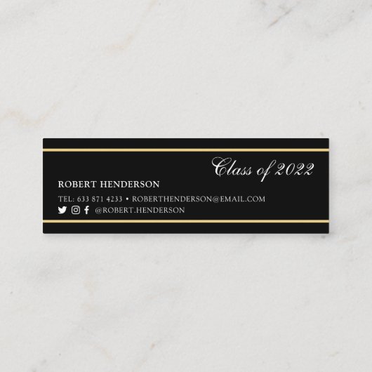 Carte D'appel Élégant noir or classique insert graduation 2022 (Dos)