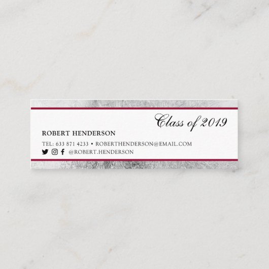 Carte D'appel Elégant rouge chic argent classique insert graduat (Dos)