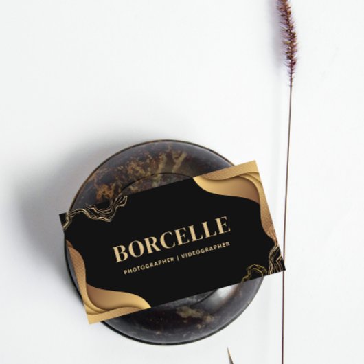 Carte D'appel Élégante vague noire et or