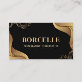 Carte D'appel Élégante vague noire et or (Devant)