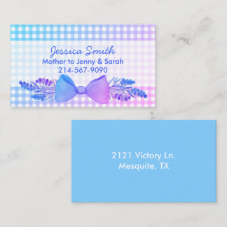 Carte D'appel En vichy colorée avec Fleurs et maman bow