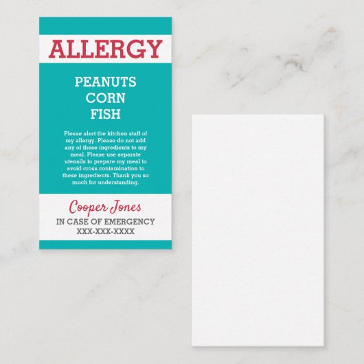 Carte D'appel Enfants faits sur commande de secours de (Devant / Derrière)