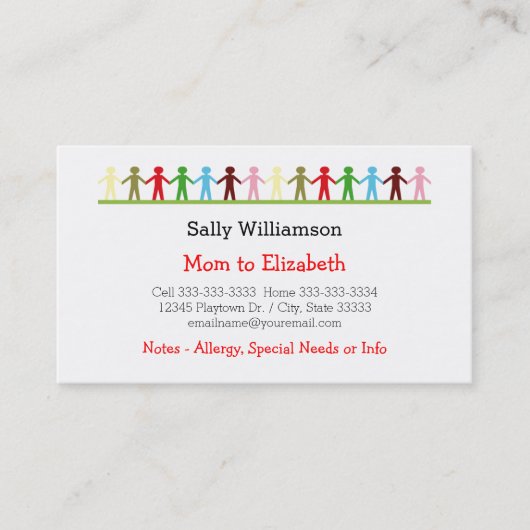 Carte D'appel Enfants tenant des mains maman et l'information de (Devant)