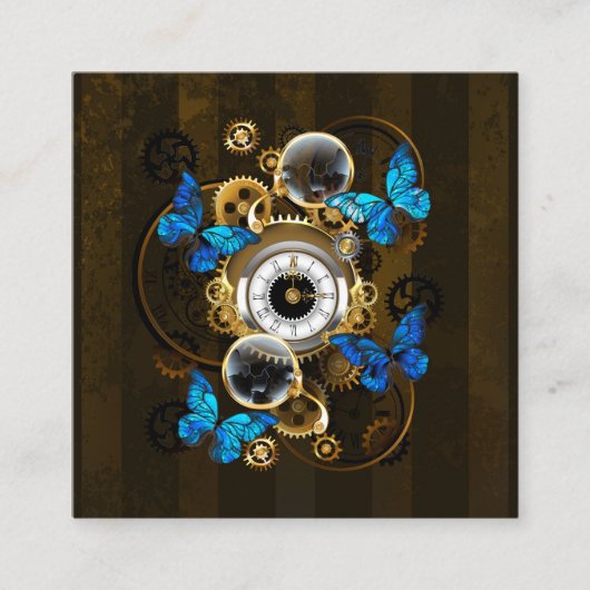 Carte D'appel Engrenages à vapeur et papillons bleus (Devant)