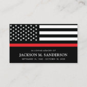 Carte D'appel Feu pompier Memorial Funeral Red Line Prayer Card (Devant)