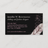 Carte D'appel Fille Boho Noir Plumes d'oiseaux roses (Dos)