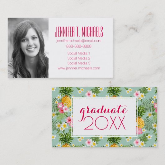Carte D'appel Fleurs et ananas tropicaux de l'obtention du (Devant / Derrière)