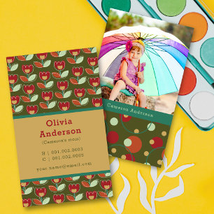 Carte D'appel Fleurs et points de Tulip rétro Motif Photo Mommy