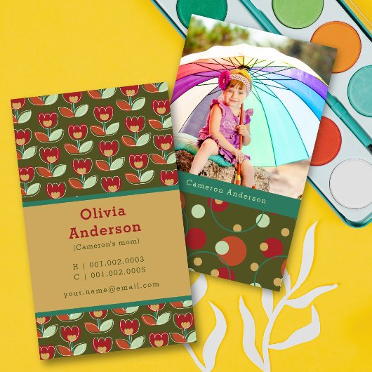 Carte D'appel Fleurs et points de Tulip rétro Motif Photo Mommy