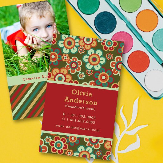 Carte D'appel Fleurs Et Rayures De Faisy Rétro Motif Photo Momen