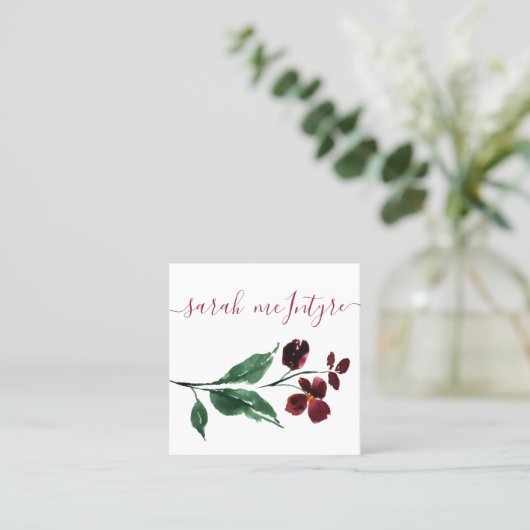 Carte D'appel Fleurs simples d'aquarelle bordeaux (Debout devant)
