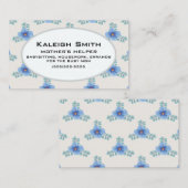 Carte D'appel Floral bleu sur l'aide de la mère blanche (Devant / Derrière)
