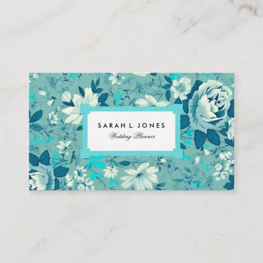 Carte d'appel Floral Blue Turquoise Rose pour affa (Devant)