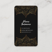 Carte D'appel Floral noir et or Motif indien moderne (Dos)