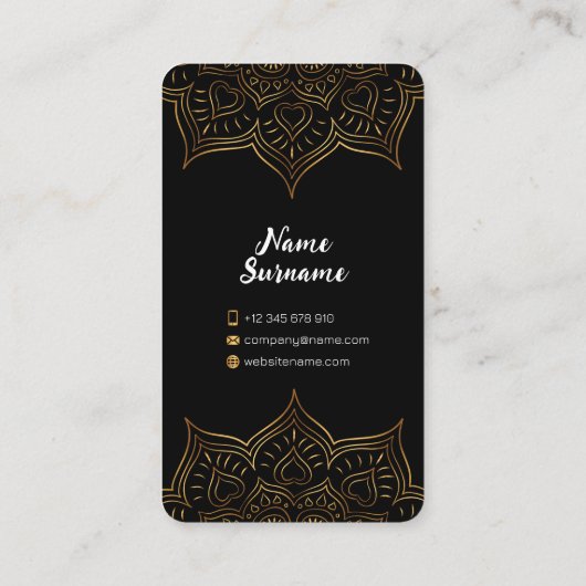 Carte D'appel Floral noir et or Motif indien moderne (Dos)