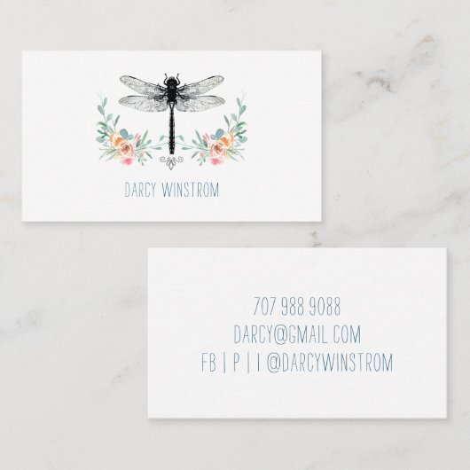 Carte d'appel florale de libellules (Devant / Derrière)