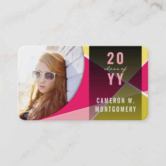 Carte D'appel Fuchsia Stylish Geometry Lines Mod Photo Graduate (Devant)