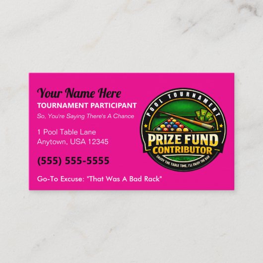 Carte D'appel Funny Pool Tournament Prize Fund Contributor Gag (Devant)
