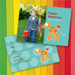 Carte D'appel Girafe Orange Mignonne Sur Photo Turquoise Rendez-